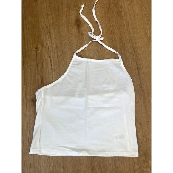 NWOT Univque Vintage Ever Hottie White Halter Crop Top L - Picture 2 of 5